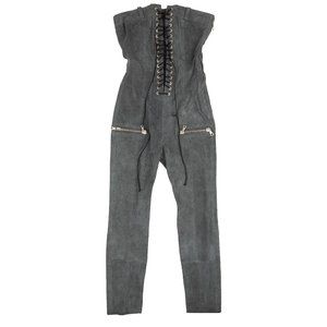 NEW UNRAVEL PROJECT Grey Leather Lace Up Strapless Jumpsuit Size S $2100